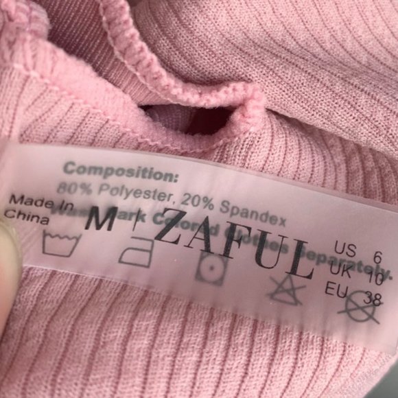 ZAFUL Light Pink Tie Shoulders Ribbed Bikini - Picture 6 of 7